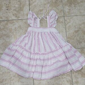 Mulberry & King Mabel Pink Striped Seersucker Tiered Mini Dress